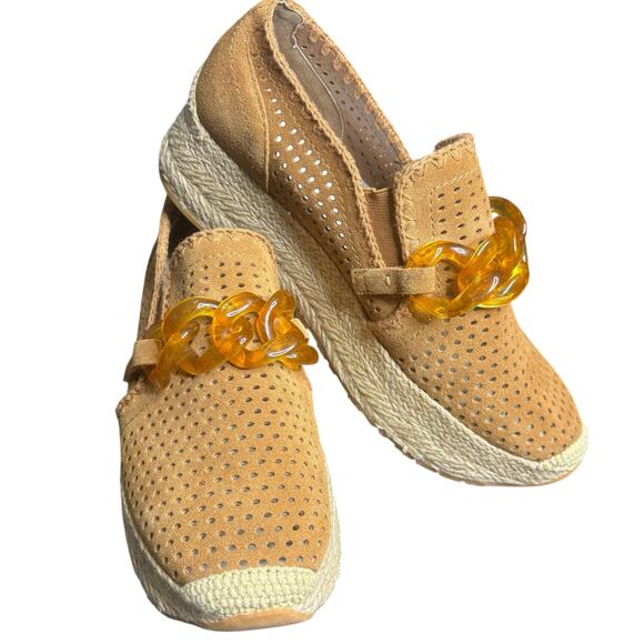 Dolce Vita Jhenee Espadrille Perforated Shoe Golden Brown Chunky Chain Womens 9 - Picture 1 of 11